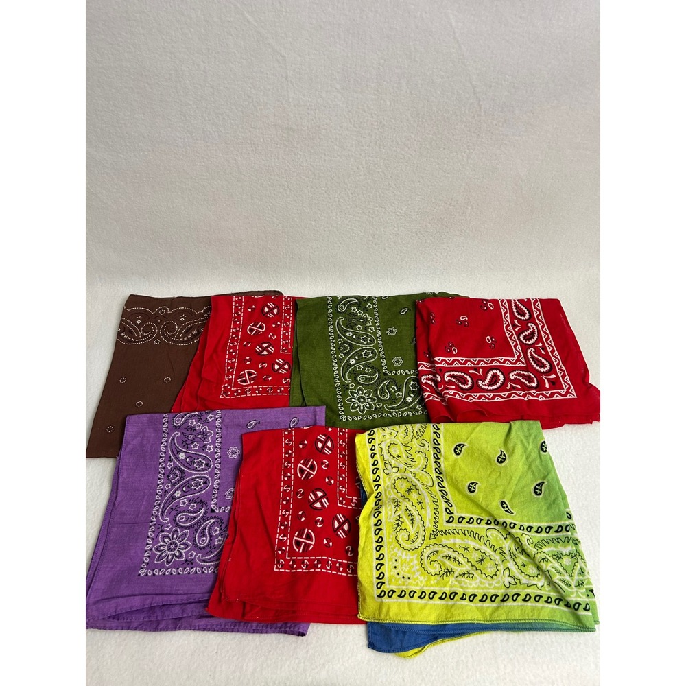 Western Biker Americana Unbranded Unisex OS Multi Color Paisley Bandana Lot 7pc